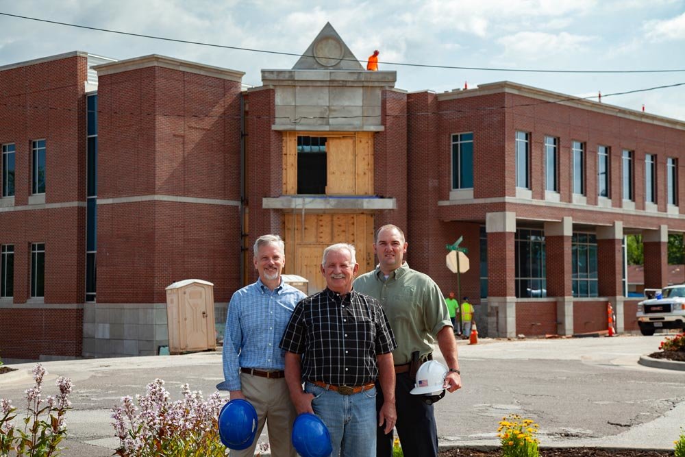 LONG OVERDUE: From left, Webster County Clerk Stan Whitehurst, Presiding Commissioner Paul Ipock and Sheriff Roye Cole anticipate the $18.6 million justice center project to wrap up in August.